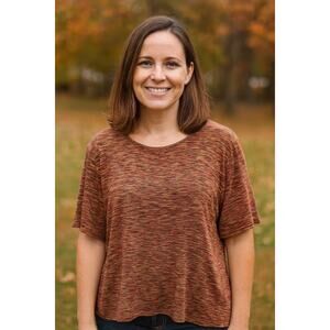 Misook Brown Space Dye Jersey Knit Top Short Sleeve Crewneck Minimalist Size 1X